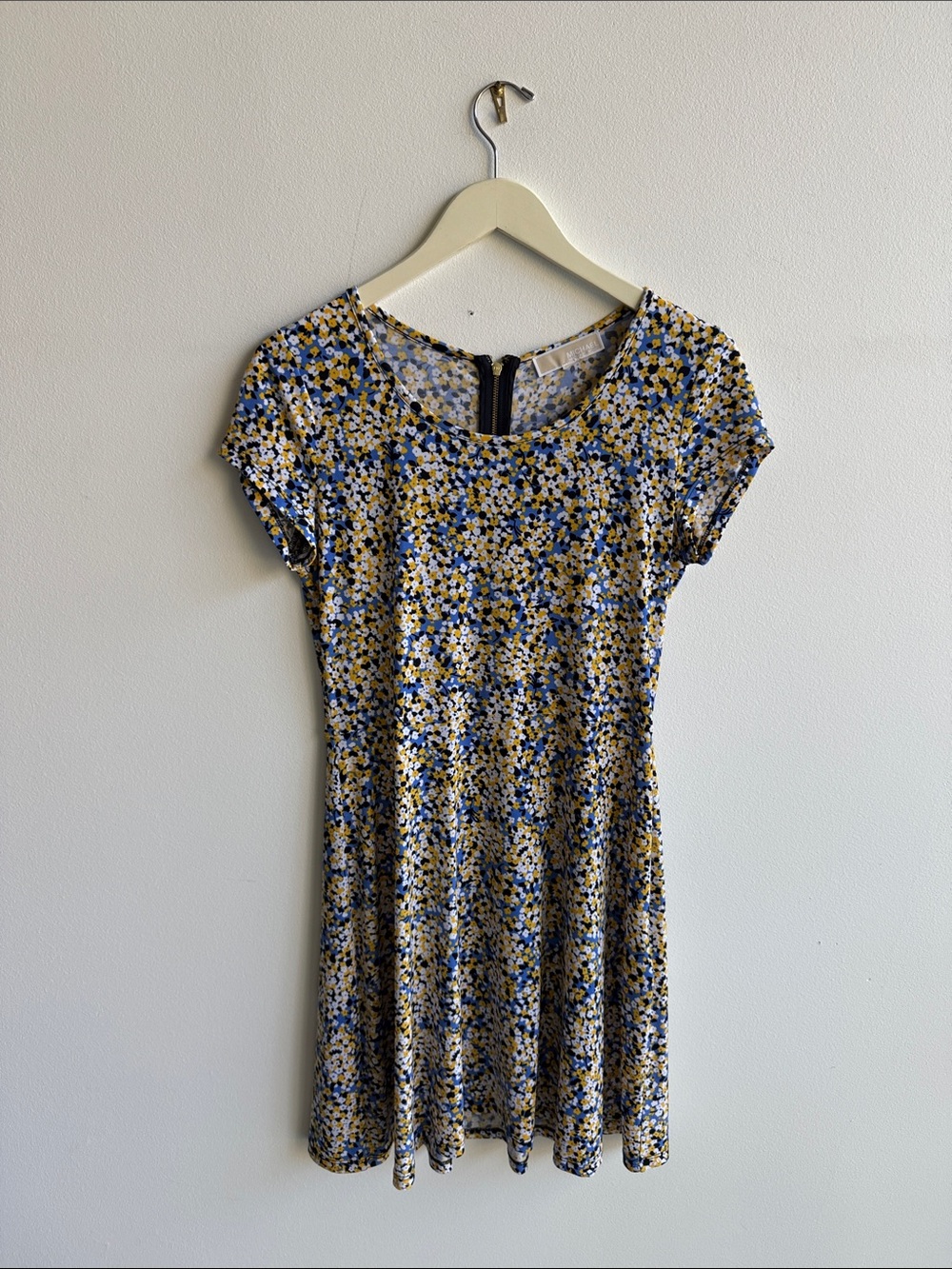 Michael Kors Blue & Mustard Floral Scoop-Neck Mini Dress